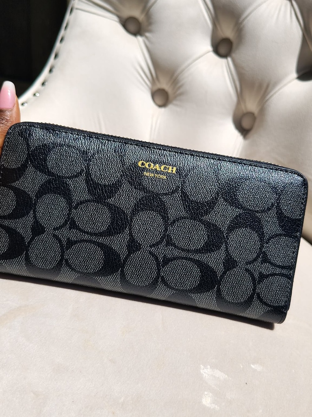 Coach Zip Around Wallet in Black and Charcoal